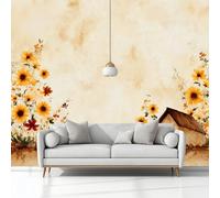 Country Style Farmhouse Chicks Wild Flowers Photo Wallpaper 400 x 280 cm Beige Wall Murals, for Bedrooms Living Room Children Nursery, Wall Mural Art Wallpaper Decoration Poster
