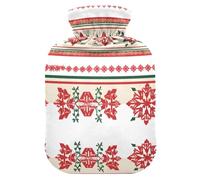 Country Style Flower Red Green Travel hot Water Bottle with Soft Cover, 1L hotwater Bag for Pain Relief