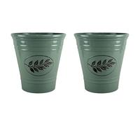 Country Style Gloss Plastic Planter - Green, Set of 2-40cm (H) x 40cm (Dia) - Suitable for Indoor or Outdoor Use.