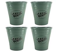 Country Style Gloss Plastic Planter - Green, Set of 4-40cm (H) x 40cm (Dia) - Suitable for Indoor or Outdoor Use.