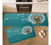 Country style Kitchen Rugs and Mats Carpet Standing Mats Washable 2 Pieces Microfiber Non-Slip Turquoise Rug Set for Kitchen Floor Front of Sink, Hallway, Laundry Room,40x60+40x120cm,Dandelion seeds