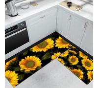 Country Style Kitchen Rugs Runner Set of 2 Blooming Sunflowers Kitchen Floor Mat for Home Decoration Office Waterproof Non Slip Rug Set Comfort Standing Mats 43x75cm+43x120cm, Yellow