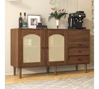Country-Style Sideboard with Doors and Adjustable Shelves, Cabinet Ideal for Living Room and Hallway, 130L x 40W x 75.5H cm, Natural Aosom UK