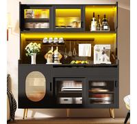 Country-Style Sideboard with Fluted Glass Doors, App-Controlled LED Strip, Storage Buffet with Pegboard Back, 145L x 39W x 171H cm, Black Aosom UK