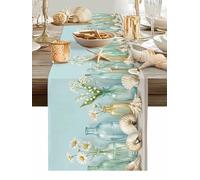Country Style Table Runner 36 Inches Long, Glass Bottle Daisy Flowers Seashells Nautical Washable Table Runners Heat-Insulation Kitchen Dining Table Decorations for Home Party Decor, 13"x36"