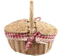 Country Style Wicker Picnic Basket Hamper with Lid and Handle & Liners for Picnics, Parties and BBQs