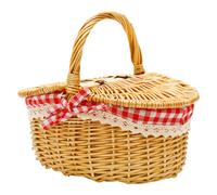 Country Style Wicker Picnic Basket Hamper with Lid and Handle & Liners for Picnics, Parties, Wedding and BBQs