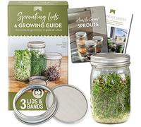 Country Trading Co. Seed Sprouting Kit - 3 Stainless Steel Mesh Lids and Bands plus Complete Guide to Sprouting Seeds