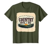 Country Until I Die Rustic Sunset Men Western Patriotic T-Shirt, Kids, Olive, 10 Years