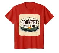 Country Until I Die Rustic Sunset Men Western Patriotic T-Shirt, Kids, Red, 6 Years