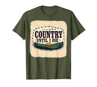 Country Until I Die Rustic Sunset Men Western Patriotic T-Shirt, Men, Olive, XXL