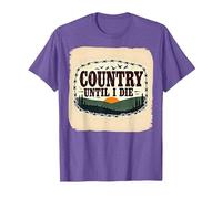 Country Until I Die Rustic Sunset Men Western Patriotic T-Shirt, Men, Purple Heather, M