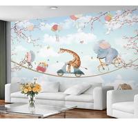 Country Wallpaper Cute Animal Decorative Wallpaper Sky with Cloud and Pink Cherry Blossom Wall Paper Mural Hills Cabin Kids Wall Paper for Bedroom Living Room Mural Poster 400X280cm