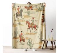 Country Wild West Throw Blanket for Couch, Western Cowboy Illustration Flannel Blanket 50"x60" Lightweight, Desert Cactus Horse Blankets for Bed, Warm Soft Cozy Washable Bedding for All Season