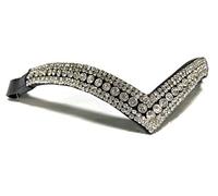 Countrypride Equipride Beautiful V Shape Bling Crystal Browband Sparkly 5 Row Clear (Black Leather, Full (16"))