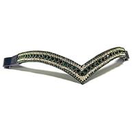 Countrypride Equipride Beautiful V Shape Bling Crystal Browband Sparkly 5 Row Green/Clear (Black Leather, Cob (15"))
