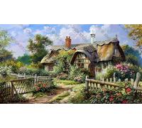 Countryside Cottage with A Thatched Roof Climbing Roses Jigsaw Puzzle Suitable for All Groups of People Creative Fun Jigsaw Traditional Puzzles Perfect for Family Nights Game_500pcs