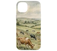Countryside Cow Pasture Rustic Farm Landscape Illustration Case for iPhone 14 Plus