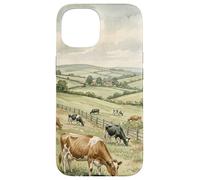 Countryside Cow Pasture Rustic Farm Landscape Illustration Case for iPhone 15