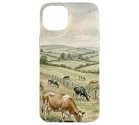 Countryside Cow Pasture Rustic Farm Landscape Illustration Case for iPhone 15 Plus