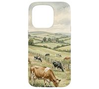 Countryside Cow Pasture Rustic Farm Landscape Illustration Case for iPhone 15 Pro