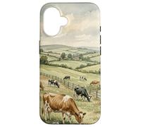 Countryside Cow Pasture Rustic Farm Landscape Illustration Case for iPhone 16