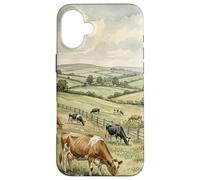 Countryside Cow Pasture Rustic Farm Landscape Illustration Case for iPhone 16 Plus