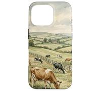 Countryside Cow Pasture Rustic Farm Landscape Illustration Case for iPhone 16 Pro