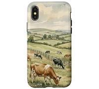 Countryside Cow Pasture Rustic Farm Landscape Illustration Case for iPhone X/XS