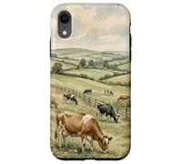 Countryside Cow Pasture Rustic Farm Landscape Illustration Case for iPhone XR