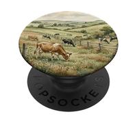 Countryside Cow Pasture Rustic Farm Landscape Illustration PopSockets Adhesive PopGrip