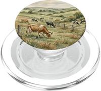 Countryside Cow Pasture Rustic Farm Landscape Illustration PopSockets PopGrip for MagSafe