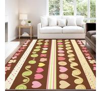 Countryside Cozy Soft Fresh Area rug 120 x 170 cm, Multi-Coloured Stripes Polka Dots Flowers Hearts Short Pile Indoor Carpet for Dining Room Bedroom, Non Slip Washable Carpet