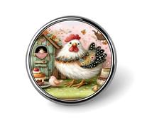 Countryside Cute Chicken Lapel Pin Brooches Round Fashion Brooch Pin Cute Button Badges Alloy Button Pins Enamel Pins Metal Pinback for Hat Shirt Clothing Bags