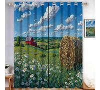 Countryside Fields Blackout Curtains for Living Room 2 Panel Set,Wildflowers Eyelet Curtains for Bedroom, Thermal Insulated Window Curtain Drapes, Black Out Curtain 72 Drop, Each Panel 46 x 72 Inch