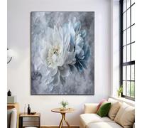 Countryside Flowers Canvas Wall Art, Watercolor Peony Prints Picture for Living Room Decor, Grey Painting Wall Art Print on Canvas 50×70 cm Unframed