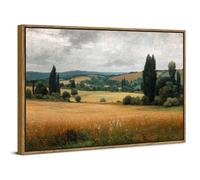 Countryside Framed Canvas Wall Art Vintage The Vast Grassland Pictures Wall Decor for Farmhouse Kitchen Home Decorations 16x24", Rural Forest Landscape Painting Prints Illustrations Poster Artwork
