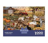 Countryside Kitty Wooden Jigsaw Puzzle Waterproof 1000 Piece Puzzles for Adults Fun Home Decoration