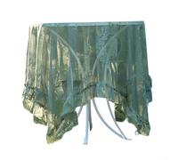 Countryside Lace Tablecloth with Embroidery Trim, Elegant Polyester Dining Table Cover for Living Room Decor, Easy Care Machine Washable, Green or White(greenD)