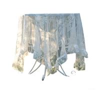 Countryside Lace Tablecloth with Embroidery Trim, Elegant Polyester Dining Table Cover for Living Room Decor, Easy Care Machine Washable, Green or White(whiteD)