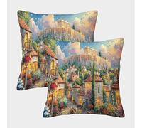 Countryside Landscape Art 3D Printed Pillow Cover Set of 2 Microfiber Cushion Cover Pillowcase for Adults Easy Care for Sofa Bedroom 50x50cm