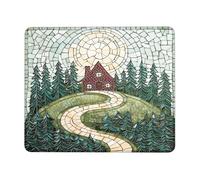 Countryside Mosaic Mouse Pad, Rustic Red House with Forest Green Trees, Nature-Inspired Decor for Home Office, Non-Slip Washable Mousepad for Work and Gaming Round 8x8 Inch