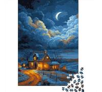 Countryside Night Scene 1000 Piece Jigsaw Puzzle Puzzle Game for Adults Paper Material Moonlit Village Relaxation Focus Home Decor Gift 52x38cm/1000pcs