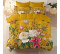 Countryside Peony Lily Rose Duvet Cover Single, Easy Care Orange Yellow Soft Microfiber Bedding, Vintage Watercolour Quilt Covers with Pillowcase for Teens Adults Kids