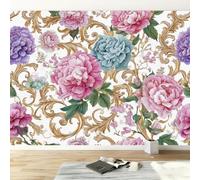 Countryside Plants Flowers Stripes Modern Panoramic Wall Mural, Colourful High-Resolution Non-Woven Wallpaper 400W x 280H cm - Oversized 3D Visual Art Poster for Kids Room, Bedroom & Corridor