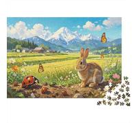 Countryside Rabbit 1000 Piece Jigsaw Puzzle Paper for Adults Spring Landscape Puzzle Game for Family Relaxation Focus Home Decor Gift 52x38cm/1000pcs