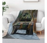 Countryside Road Tank Print Throw Blanket 130 x 150 cm, Soft Cozy Fluffy Flannel Blanket Bedding for Boys Girls Nature Photography Large Warm Throw for Bed Couch Trave