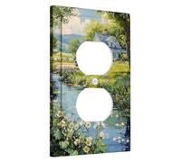 Countryside Scene Light Switch Cover Plate/Outlet Covers, Blue Vintage Truck with Greenery for Home Décor, Nature Inspired Wall Plates, Standard Size Single Duplex Outlet