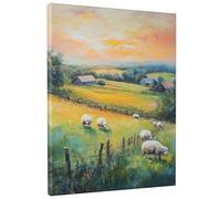 Countryside Sheep Canvas Wall Art, Green Yellow Pastoral Landscape Prints, Farmhouse Decor for Living Room, Bedroom, Kitchen, Unframed 12x16 Inch