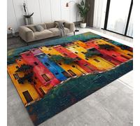 Countryside Small Town 140 x 200 cm Large Living Room Rug Mediterranean Coastline Soft Plush Big Area Rug Washable Flannel Carpet for Lounge Home Decor Q-40
